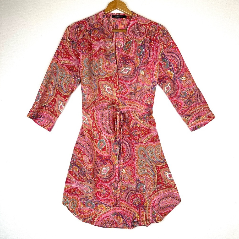 Yaly Couture Silk Paisley Print‎ Tie Waist Mini Dress